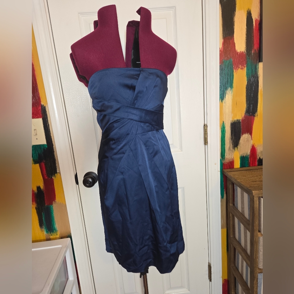 BCBGMax Azria Blue Satin Feel Twist  Cocktail Dress Size 6 - Picture 2 of 10